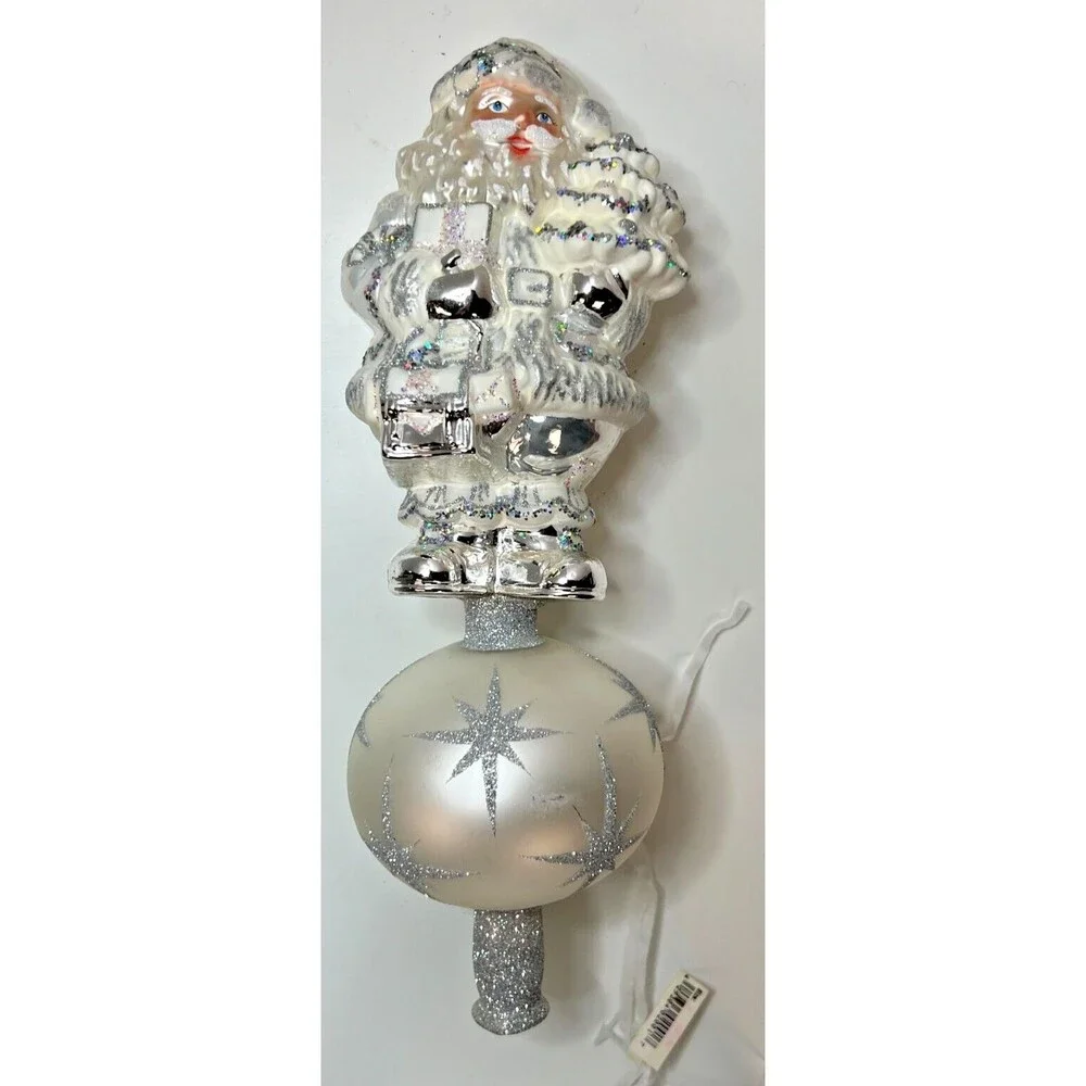 Vintage blown Glass Tree Topper Santa Hand Painted Box nordstrom christmas